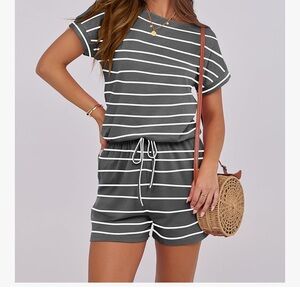 Grey and white striped Romper/Jumpsuit